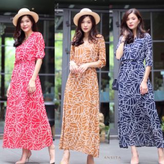 Maxi Dress ผ้าชีฟองพิมพ์ลายเนื้อนิ่ม