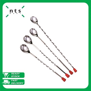 NTS Bar Spoon ช้อนบาร์สแตนเลส ช้อนค็อกเทล สำหรับคนเครื่องดื่ม ด้ามจับปุ่มสีแดง  ขนาด 28 Cm. รุ่น BRS11K