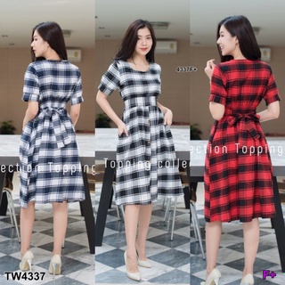 👗Pfashion [ส่งไว!!🚛] P4337 เดรสสก็อตผูกเอว Scottish tie waist dress