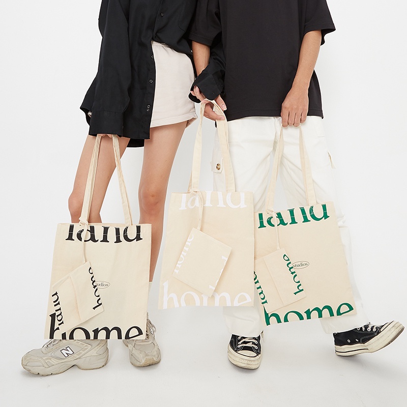 HOMELAND - กระเป๋าผ้าสกรีนลาย minimal มาพร้อมกระเป๋าใบเล็ก พับเก็บได้ พกพาสะดวก 2in1