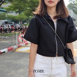 POMB Zipper Shirt (M/L) พร้อมส่ง เชิ้ตครอป ซิป