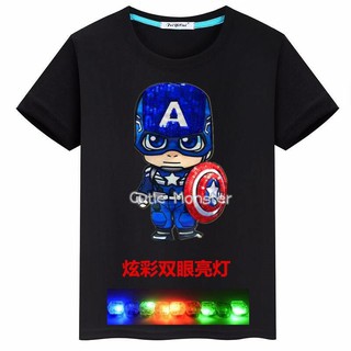 เสื้อยืด Captain america สีดำ มีไฟกระพริบ