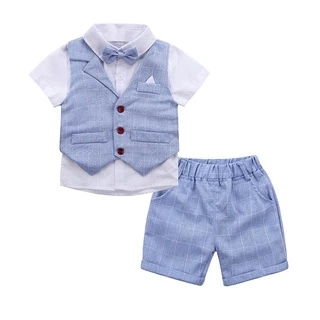 ชุดเด็ก เสื้อผ้าเด็กผู้ชาย ชุดกั๊กเด็กผู้ชาย แขนสั้นสุดหล่อ สุดเท่พร้อมส่งในไทย #D32 #กั๊กโบว์