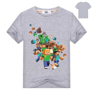 เสื้อยืดพิมพ์ลายการ์ตูน MineCraft 3 มิติสำหรับเด็ก