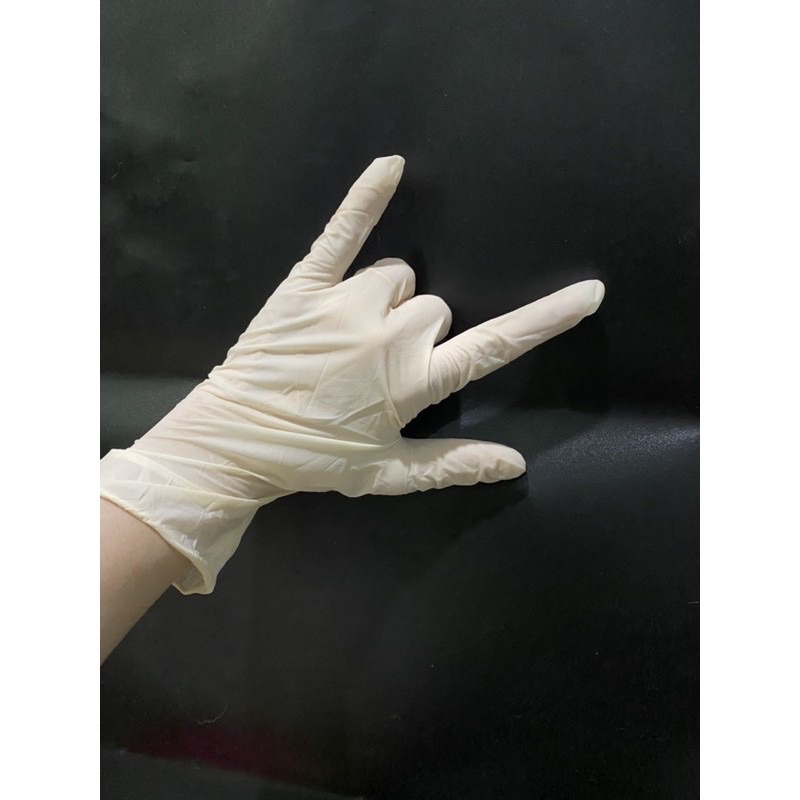ถุงมือมือยาง ลาเท๊กสีธรรมชาติสีเหลืองครีม(แพค100ชิ้น) - รูปที่ 2