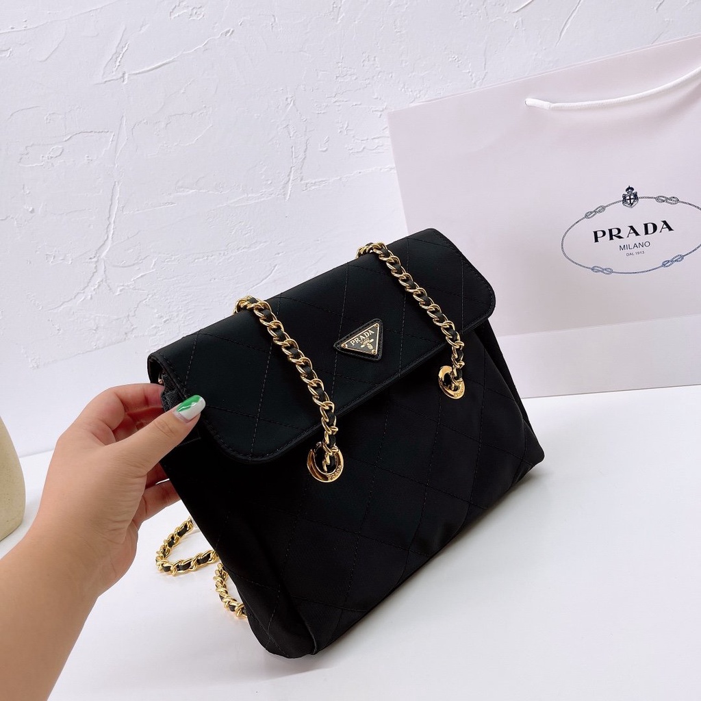 Prada vintage Shoulder Bag black nylon handbag Crossbody tote purse with  Chain Strap for women | Shopee Thailand