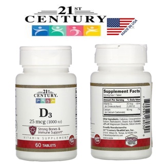 21st Century, D3, 25 mcg (1,000 IU), 60 Tablets