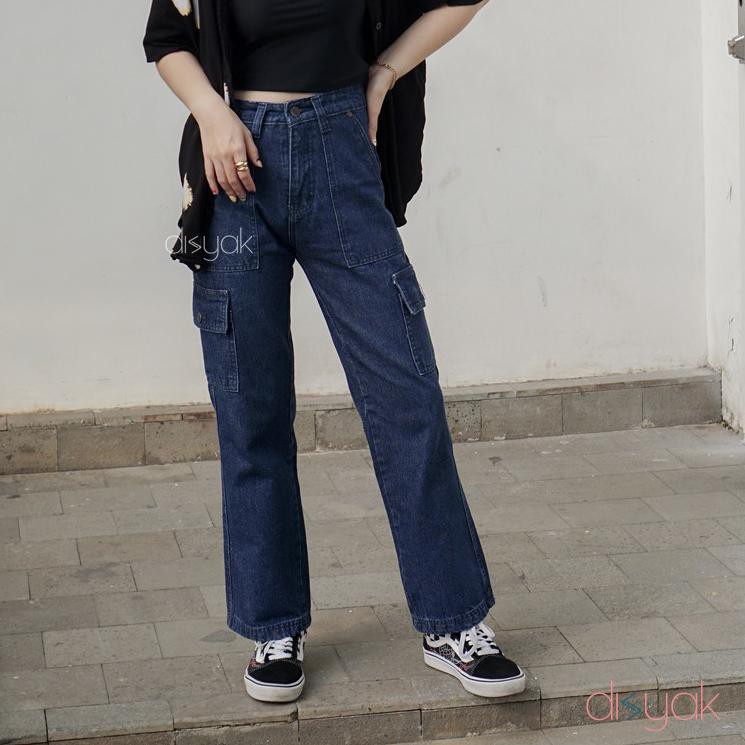 Free Nich,!! กางเกงยีนส์สีน้ําเงินเข้ม 812