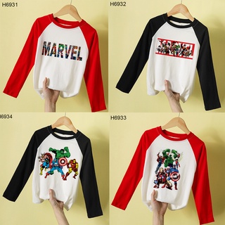 เสื้อยืดคอกลม แขนยาว ลายการ์ตูน Super Hero Marvel  สําหรับเด็กผู้ชาย และเด็กผู้หญิง