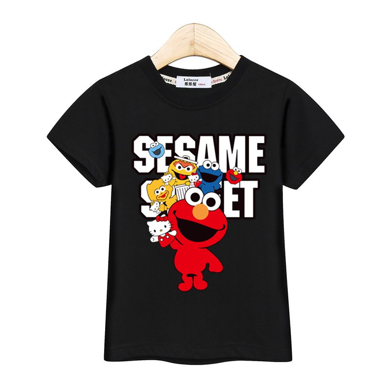 Elmo เสื้อยืดลายการ์ตูน Sesame Streetเสื้อผ้าถนนงา