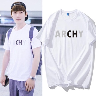 Zhu Yilong เสื้อยืดแขนสั้น ผ้าฝ้ายแท้ พิมพ์ลายตัวอักษร สีขาว ทรงหลวม สําหรับผู้ชาย และผู้หญิง