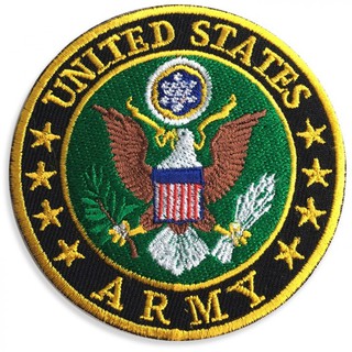 อาร์มติดเสื้อ อาร์มปักลาย united states army logo วงกลม ปักเหลืองขาวเขียวน้ำตาลพื้นดำ รุ่น P7Aa52-0506