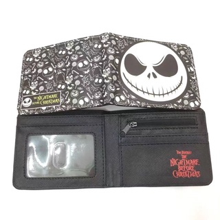 กระเป๋าสตางค์ หนัง PU ใบสั้น ลายการ์ตูน Jack Skellington ใส่เหรียญได้ สําหรับเด็กนักเรียนผู้ชาย และเด็กผู้หญิง