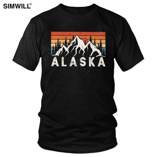 ROUND คอลูกเรือเสื้อยืดแขนสั้นลําลอง ผ้าฝ้าย พิมพ์ลายกราฟฟิค Alaska Mounn สไตล์วินเทจ แฟชั่นฤดูร้อน สําหรับผู้ชาย-4XL