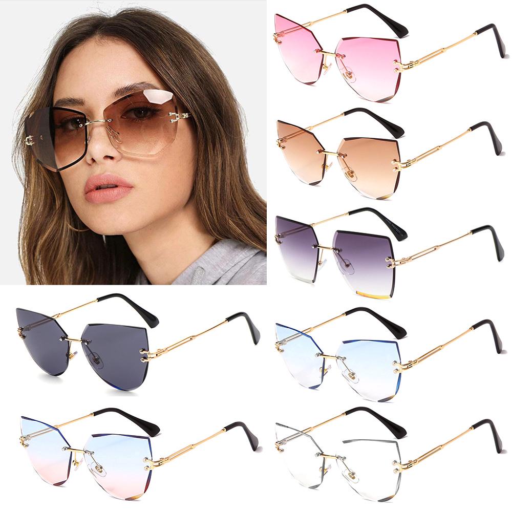 Smile Fashion Cat Eye Sunglasses Frameless Eyeglasses Shades Rimless Gradient Uv400 Cutting Lens 