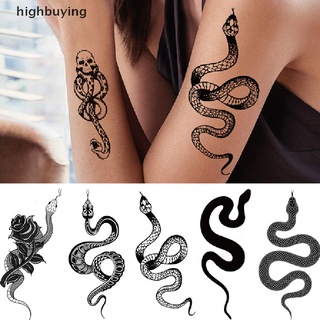 [highbuying] สติกเกอร์รอยสักชั่วคราว ลายงู สีดํา กันน้ํา สําหรับผู้หญิง ผู้ชาย พร้อมส่ง