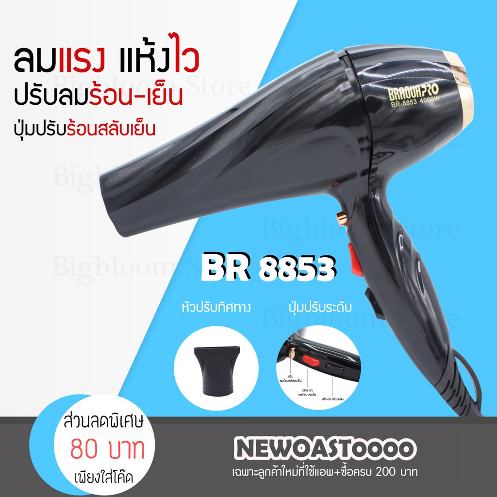 Bigbloom 🔥ไดร์เป่าผม ไดร์ระดับมืออาชีพ 4000W รุ่น br 8853