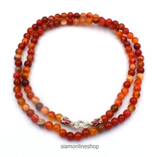 STONE NECKLACE สร้อยคอหินแท้ หินอาเกตสีส้ม fire agate ขนาด 5 มม. ตะขอเงินลงยา by siamonlineshop
