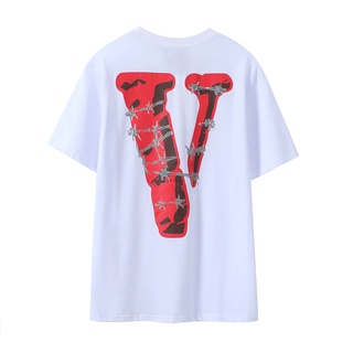 VLONE Couples Cotton Barbed Wire Large V Printing Short-sleeved Casual All-match T-shirt Couples Tops Unisex