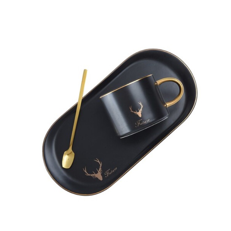 ชุดกาแฟพร้อมจานรองและช้อน CUIZIMATE ลาย FUTURE รุ่น BT3382B สีดำ ขนาด 240 มล. จำนวน 3 ชิ้น