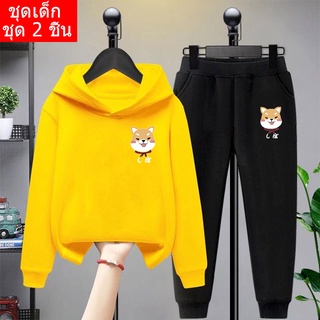 *สินค้าในไทย*K-2217-LONG+TKU358 ชุดเซทเด็ก 2 ชิ้นเสื้อกันหนาวมีฮูด+กางเกงขายาว สกรีนลายการ์ตูนน่ารักใส่ได้ทั้งหญิงและชาย