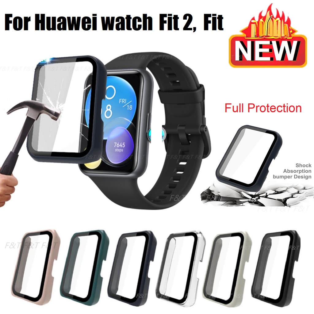 Compatible For เคส Huawei watch fit 2 เคส PC แข็งแรง Huawei watch fit 2 เคส แก้ว watch fit2 กันชน รอบด้าน ป้องกันหน้าจอ PC Tempered Glass All-Around Huawei fit 2 Screen Protector