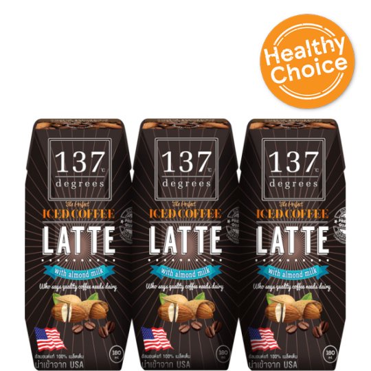 🔥*พร้อมส่ง*🔥 137 ดีกรี นมอัลมอนด์ สูตรกาแฟลาเต้ 180มล. x 3 กล่อง 137 Degrees Coffee Latte Almond Mil