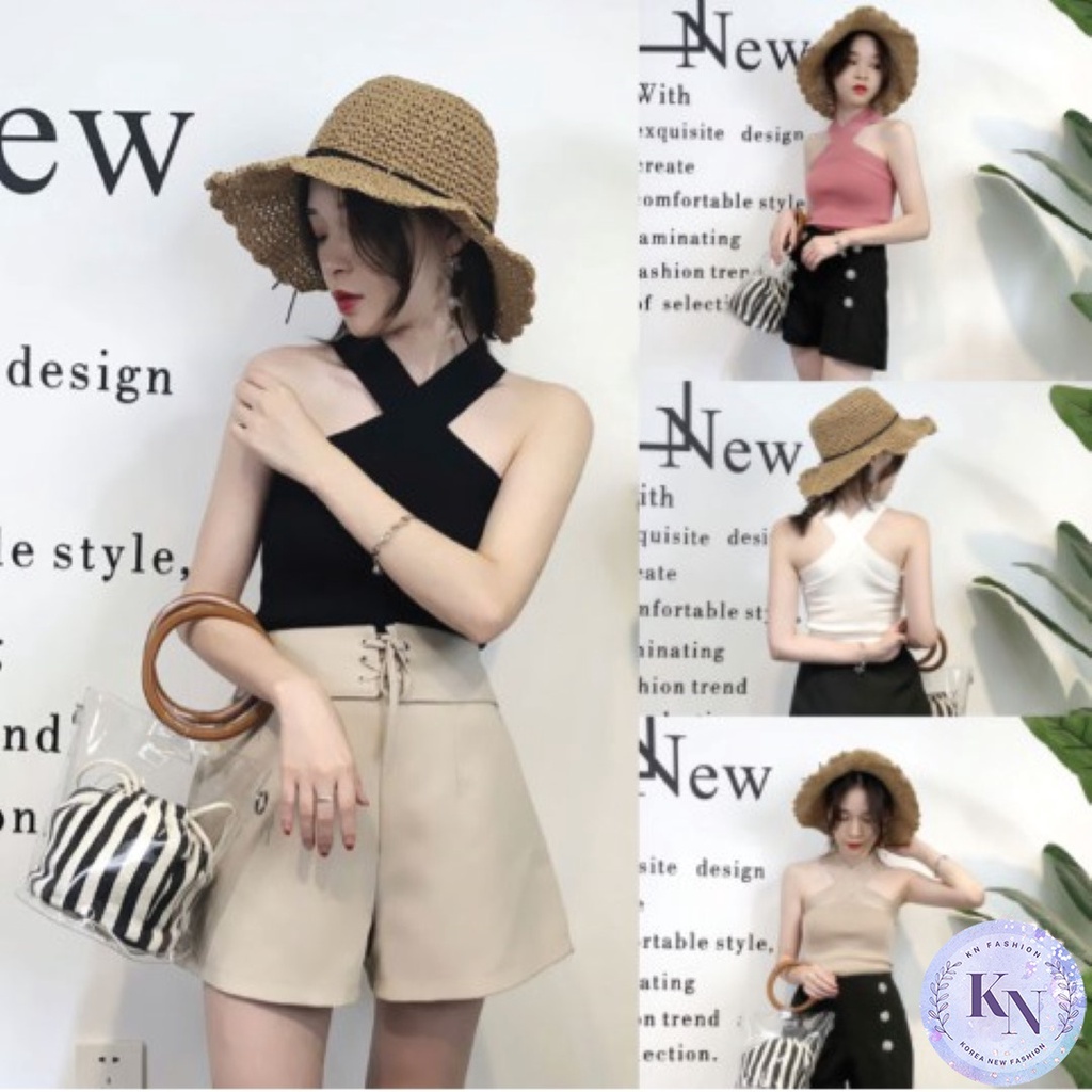 Korea NEW เสื้อไหมพรมแฟชั่น ผ้ายืดได้เยอะ แต่งคอไขว้