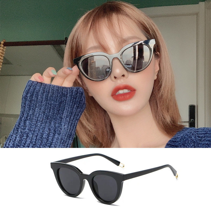 Retro White Frame Cat Eye Hong Kong Style Sunglasses Trendy Womens
