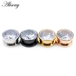 Alisouy 2 ชิ้นสแตนเลส Zirconia คริสตัลสกรูอุโมงค์หูปลั๊ก Expander Stretcher Gauges ต่างหู Body เจาะเครื่องประดับ