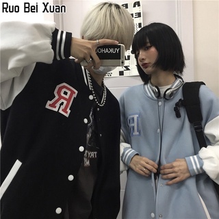 RUO BEI XUAN สุภาพสตรีเบสบอลชุดคู่พิมพ์เบสบอลเครื่องแบบ 2022 ฤดูใบไม้ร่วง/ฤดูหนาวใหม่แขนยาวเดี่ยวหน้าอกเสื้อสเวตเตอร์ถักเบสบอล Uniform