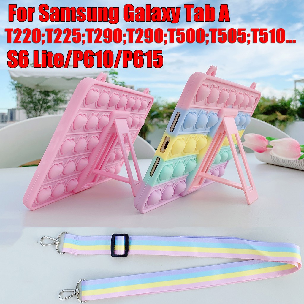เคสแท็บเล็ต Tablet Case Samsung Galaxy Tab A7/A7 Lite /S6 Lite /Tab A 10.1/TabA 8.0, Stress Reliever Toys Rainbow Soft Silicone Cover with Shoulder Strap,8.7 T220 T225 T290 T295 T500 T505 T510 T515 10.4 P610 P615