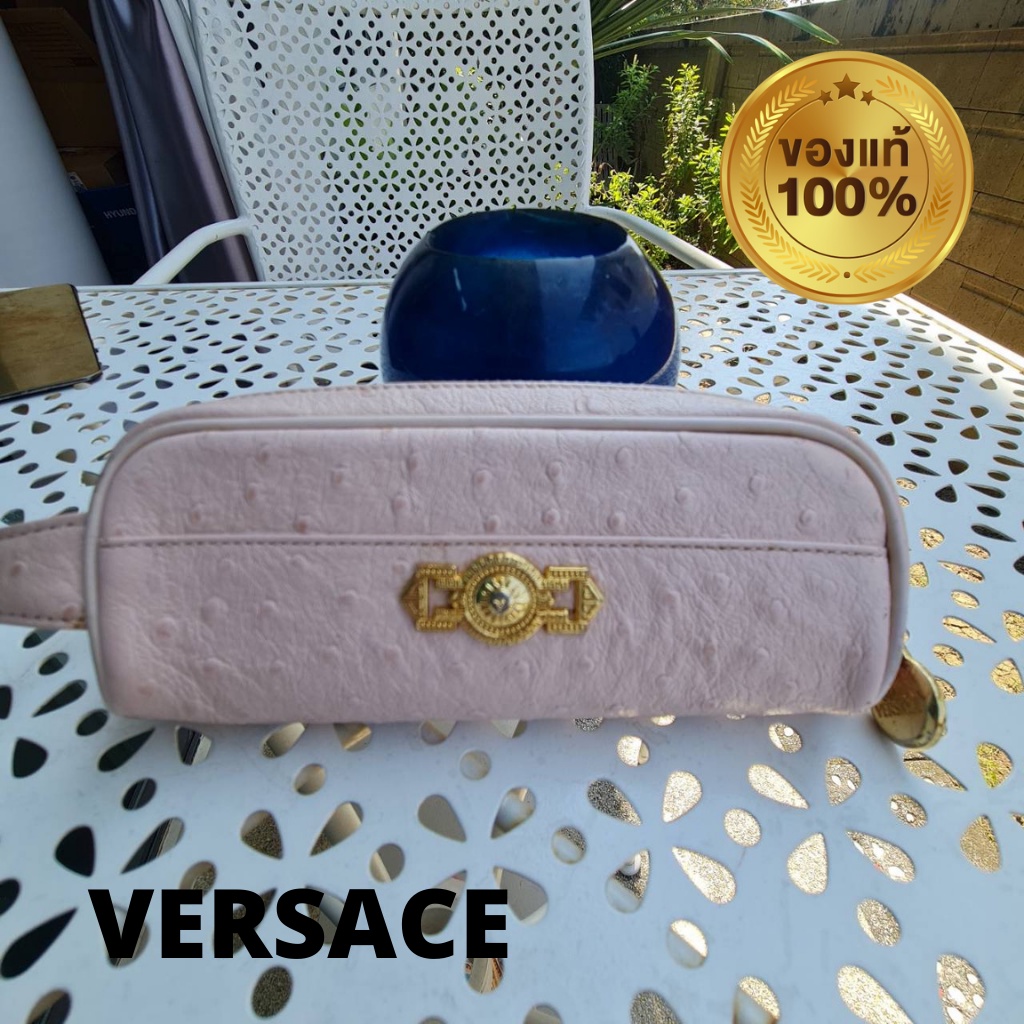 versace กระเป๋าเครื่องสำอาง เวอร์ซาเช่หนังนกกระจอกมือสองของแท้ ซํบในสวยสะอาดลายเวอร์ซาเช่กระเป๋าโชว์