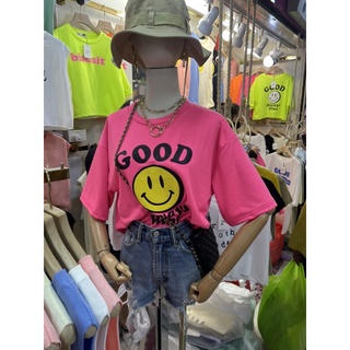 (W0205) เสื้อยืด good แต่งสกรีนหน้ายิ้ม เนื้อผ้ายืดอย่างดี