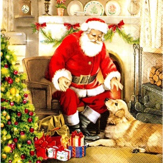 Pladao Napkin ภาพ คริสต์มาส Santa Welcome Father Xmas กระดาษ แนพกิ้น สำหรับงานศิลปะ เดคูพาจ decoupage ขนาด L 33x33