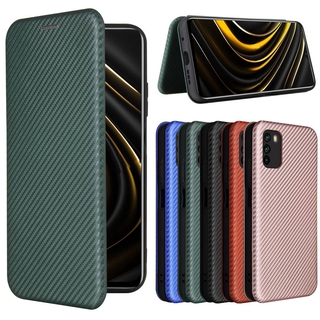 Luxury Carbon Fiber PU Leather Casing Xiaomi Poco M3 Magnetic Flip Cover Wallet Case Card Holder Stand