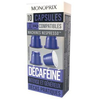 Monoprix Espresso Decaf 10caps 50g.  โมโนพริกซ์เอสเปรสโซเดคาฟ 10 แคปซูล 50 กรัม