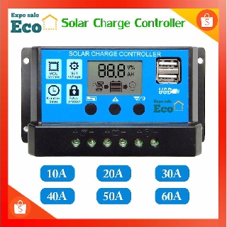 คอนโทรลเลอร์ โซล่าชาร์เจอร์ 10A 20A 30A 40A 50A 60A Solar Charge Controller แผงควบคุมพลังงานแสงอาทิตย์แบบ PWM มีจอแสดงผล