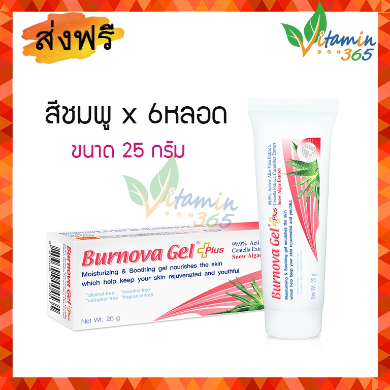 แท้100% (แพค6หลอด) Burnova Gel Plus เบอร์นโนว่า เจล พลัส เจลว่านหางจระเข้ สูตรใหม่ SNOW ALGAE 25g