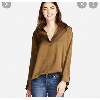 new UNIQLO satin long sleeve olive L