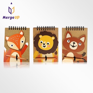 สมุดจดบันทึก Patch-Wood ขนาดเล็ก Triple3 Kiddy Zoo ปกสมุดทำจากไม้ MDF สมุดโน๊ตมีเส้น