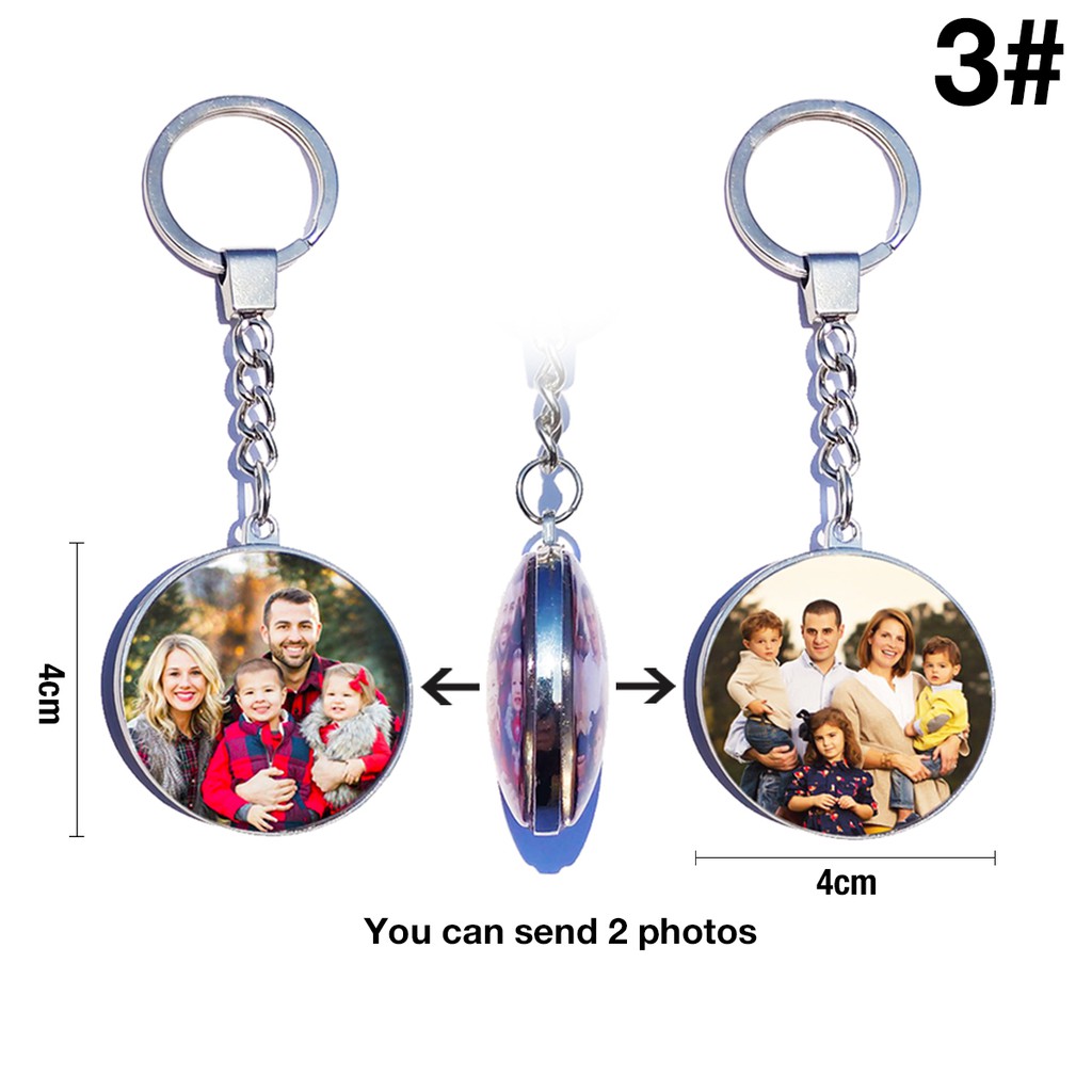 Custom Photo DIY สองด้านส่วนบุคคล Key Chain พวงกุญแจแฟชั่นที่กําหนดเองแก้ว Cabochon ครอบครัวคนรักเด็ก Keycha