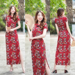 hbstation.shop เสื้อผ้าแฟชั่น Maxi Dress สีแดง พร้อมส่ง