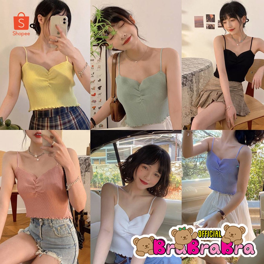 🧸💦𝑩𝒓𝒂𝑩𝒓𝒂𝑩𝒓𝒂⛱️🧸 #f-118 เสื้อสายเดี่ยวไหมพรม ดีเทลย่นหน้าอก สีพาสเทล
