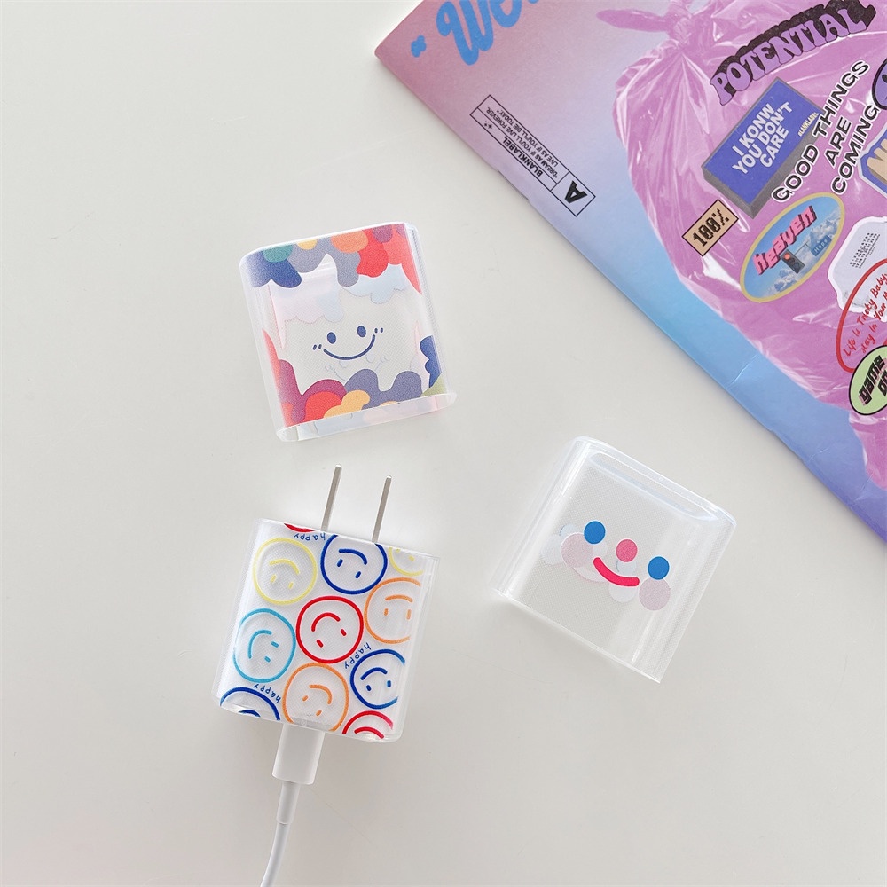 เคสชาร์จ ฝาครอบป้องกัน อ่อน TPU การ์ตูนน่ารัก ใบหน้าที่ยิ้ม ลวดลาย ชัดเจน USB Data เชลล์ชาร์จ สำหรับ Apple ต้นฉบับ 18W/20W ที่ชาร์จ - รูปที่ 3