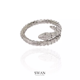 SWAN - Snake Bracelet(L) กำไลข้อมือเงินแท้ ดีไซน์งู ฝังเพชรคิวบิคเซอร์โคเนีย cubic zirconia ฟรีไซส์