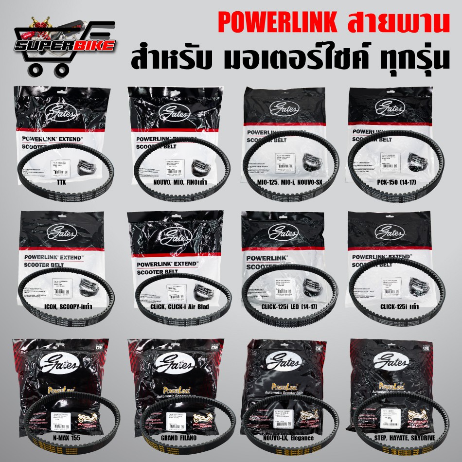POWERLINK สายพาน อย่างดี รับประกัน 10,000 กิโล มีปัญหาเปลี่ยนเส้นใหม่ทันที สำหรับ มอเตอร์ไซค์