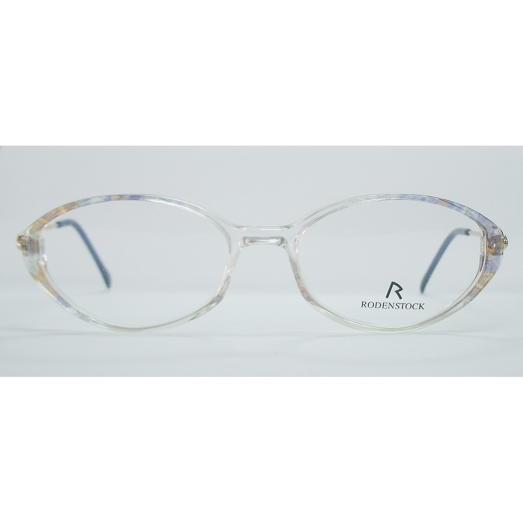 แว่นตา Rodenstock R5157 พลาสติก สีขาวใสมีลายสีฟ้าส้ม ก้านเป็นโลหะสีทอง