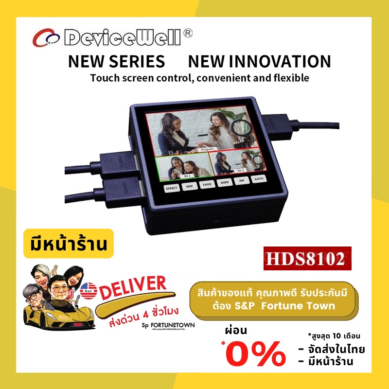 จัดส่งด่วน 4 ชั่วโมง DeviceWell รุ่น HDS8102 Portable Switcher รุ่นใหม่ล่าสุด ขนาดพกพาง่าย หน้าจอสัม