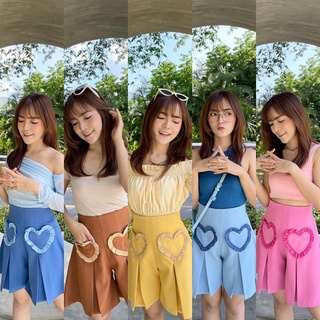 ✨Mini  heart two-tone shorts ✨ กางเกงขาสั้นเอวสูง รูปหัวใจระบายสี by Cuteday